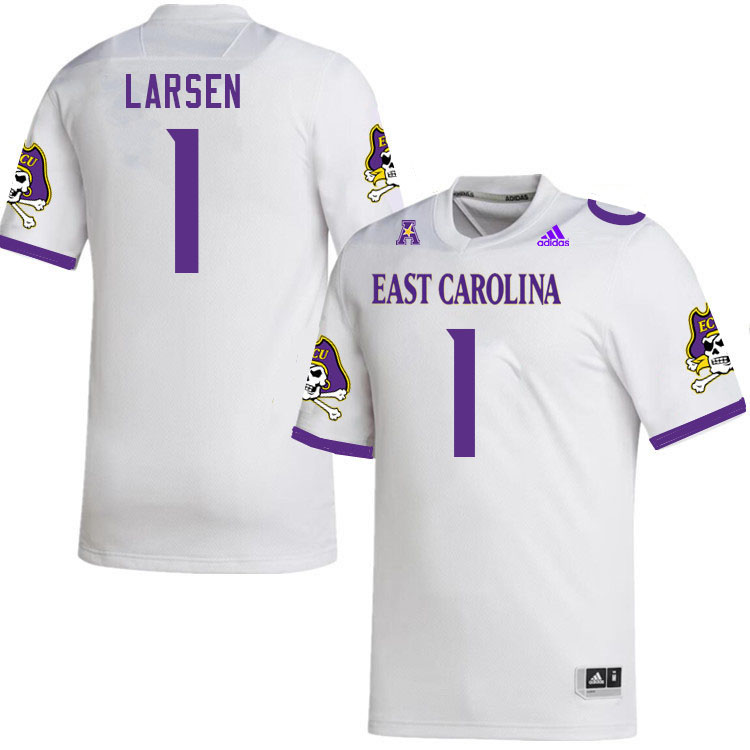 Men #1 Luke Larsen ECU Pirates College Football Jerseys Stitched-White